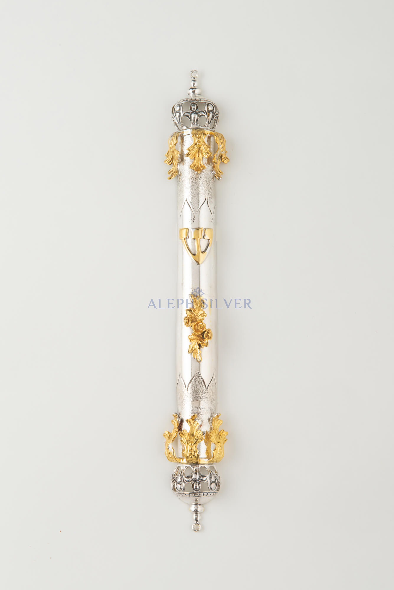 925 Sterling Silver Mezuzah Case with 14K Gold Coated Design 