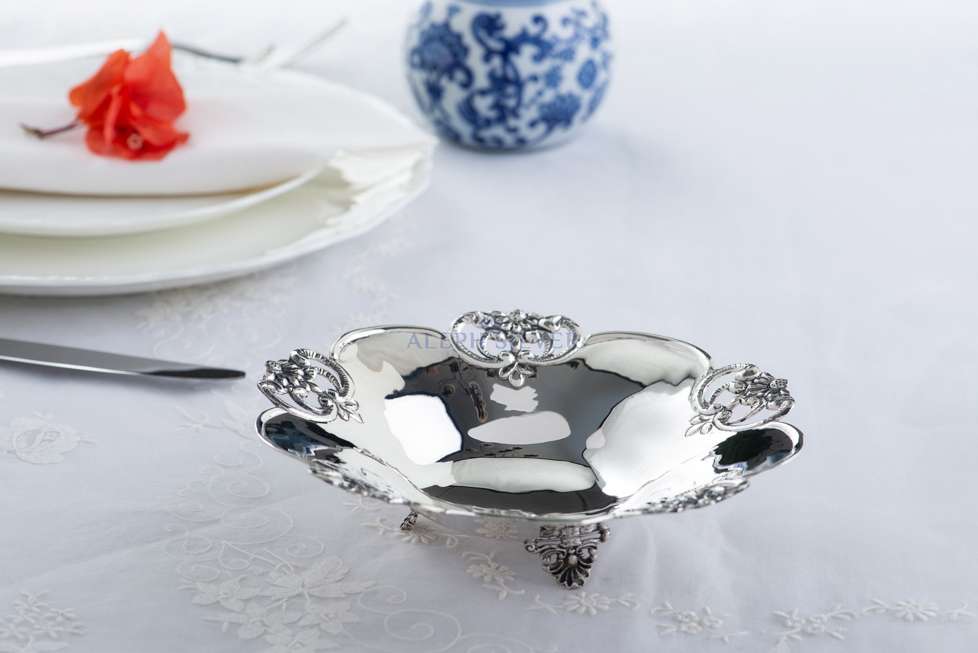 925 Sterling Silver Elegant  Handmade Serving Bowl