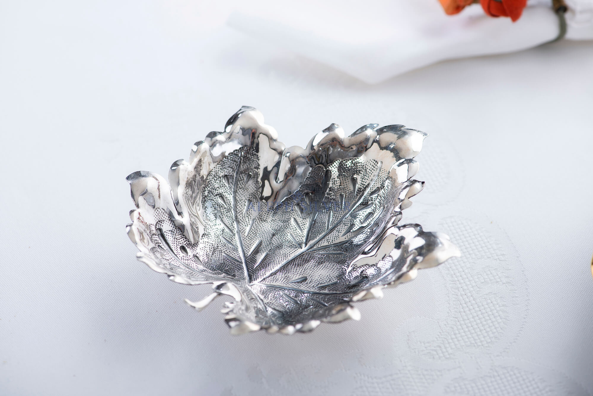 Decorative 925 Sterling Silver Leaf Shaped Bowl