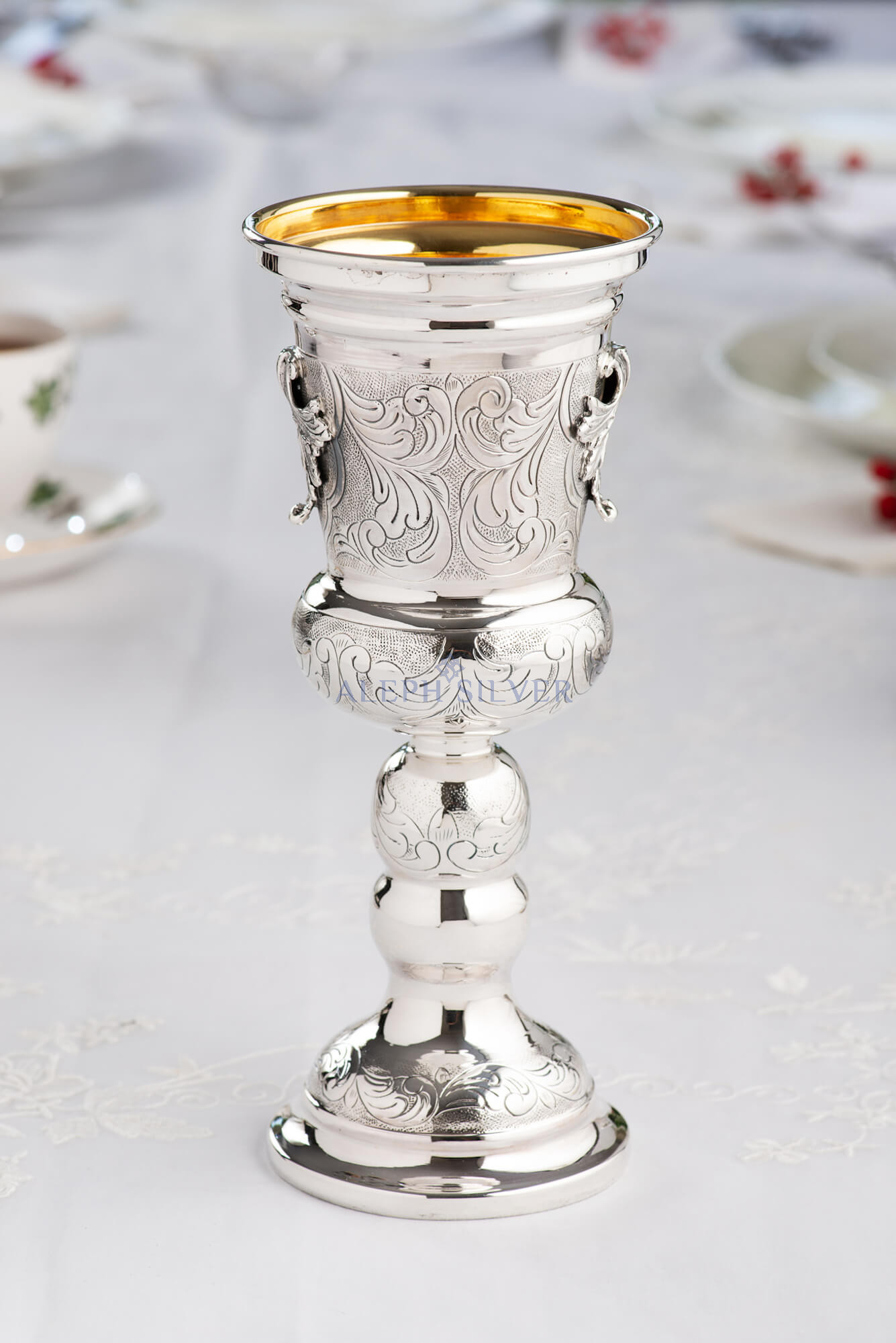925 Sterling Silver Elegant Handmade Kiddush Cup, Wine Goblet