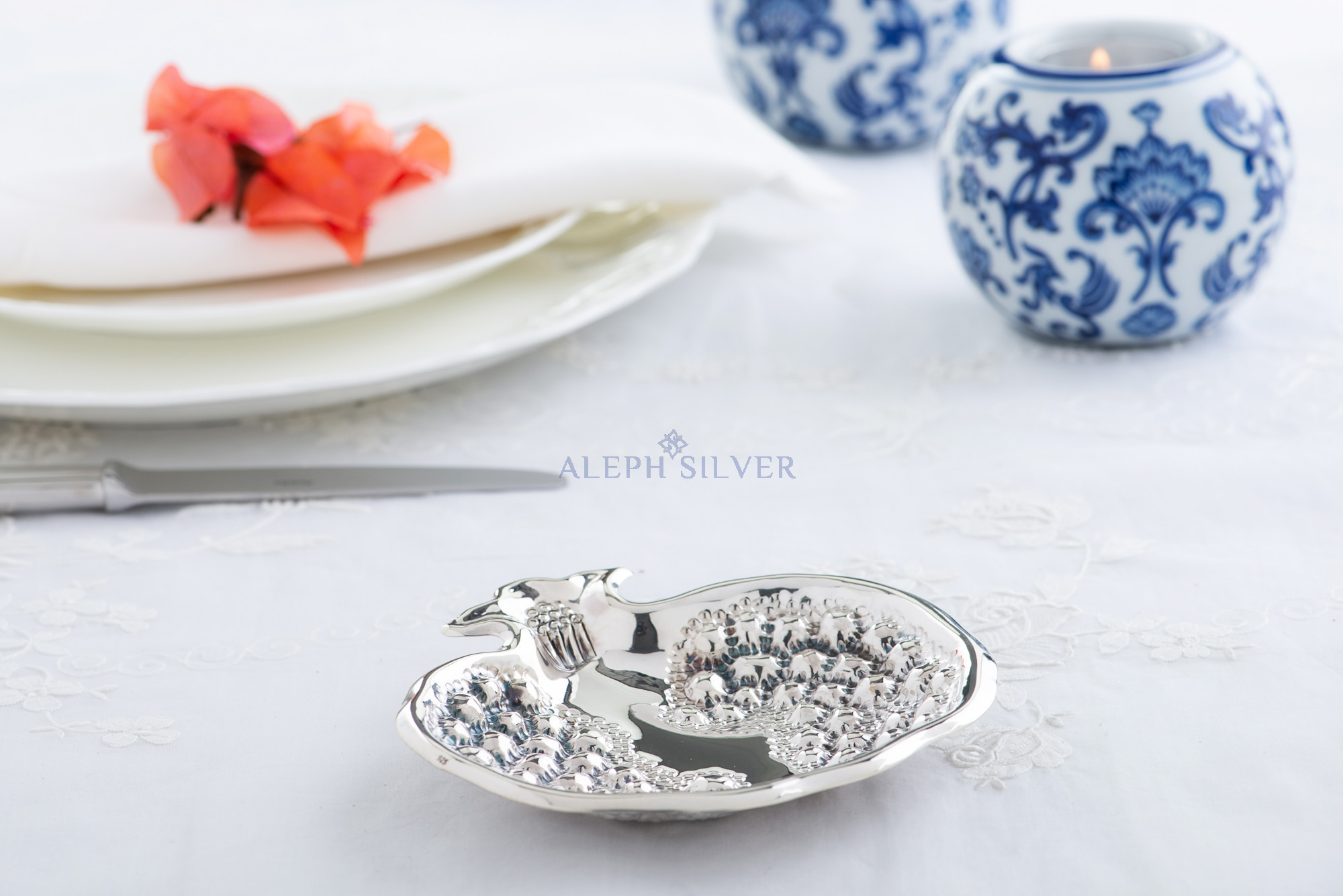 925 Sterling Silver Handmade Pomegranate-Shaped Decorative Serving Bowl