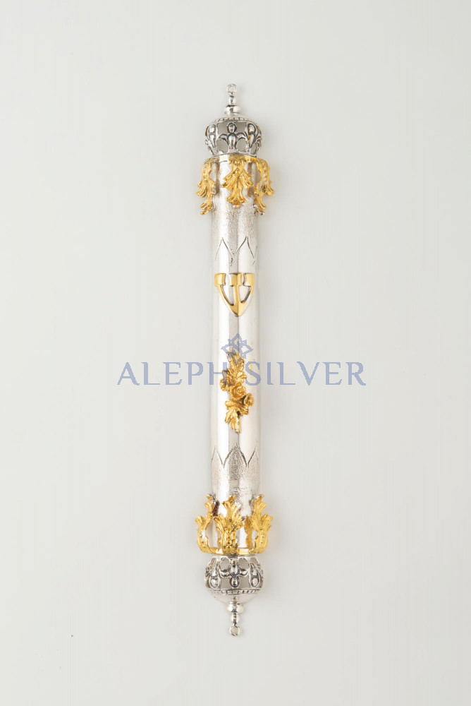 925 Sterling Silver Mezuzah Case with 14K Gold Coated Design 925 Sterling Silver Mezuzah Case with 14K Gold Coated Design
