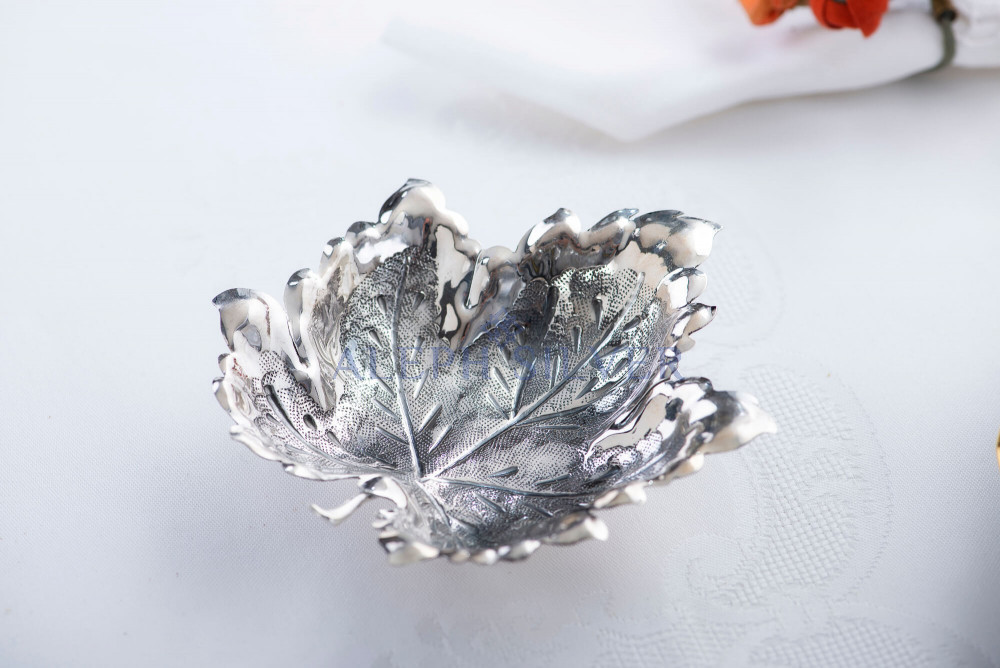 Decorative 925 Sterling Silver Leaf Shaped Bowl