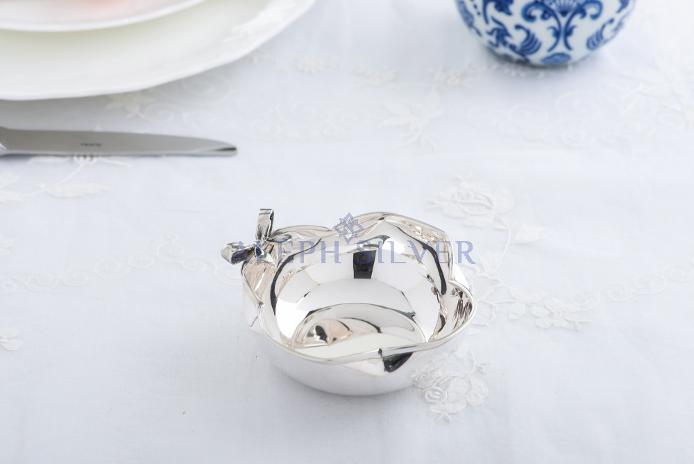 925 Sterling Silver Elegant Handmade Serving Bowl with Ribbon-Shaped Piece