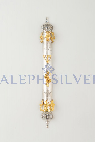 925 Sterling Silver Mezuzah Case with 14K Gold Coated Design 