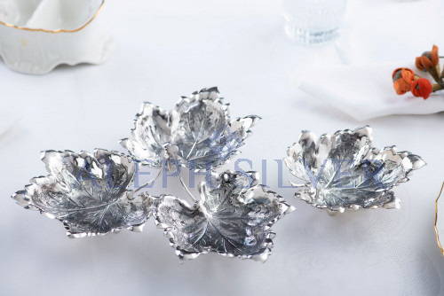 925 Sterling Silver Three Leaves Shaped Bowl