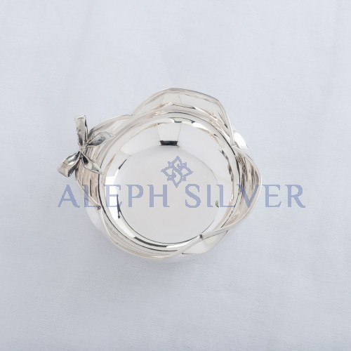 925 Sterling Silver Elegant Handmade Serving Bowl with Ribbon-Shaped Piece