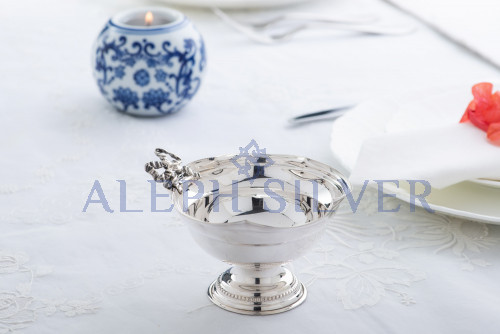 925 Sterling Silver Small Serving Bowl With Ribbon-Shaped Decorative Piece