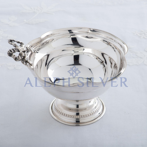 925 Sterling Silver Small Serving Bowl With Ribbon-Shaped Decorative Piece