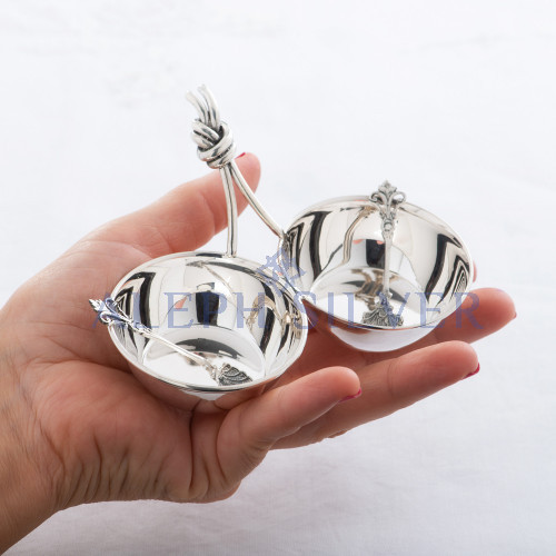 925 Sterling Silver Table Salt and Pepper with Knotted Handle and Two Highly Decorative Sea Shell-Shaped Serving Spoons